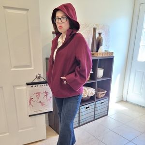 Betsey Johnson maroon detachable hood wide sleeves wool peacoat jacket sz small